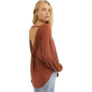 FREE PEOPLE Rust Oversized Slouchy Backless Pumpkin Spice Top Sz M